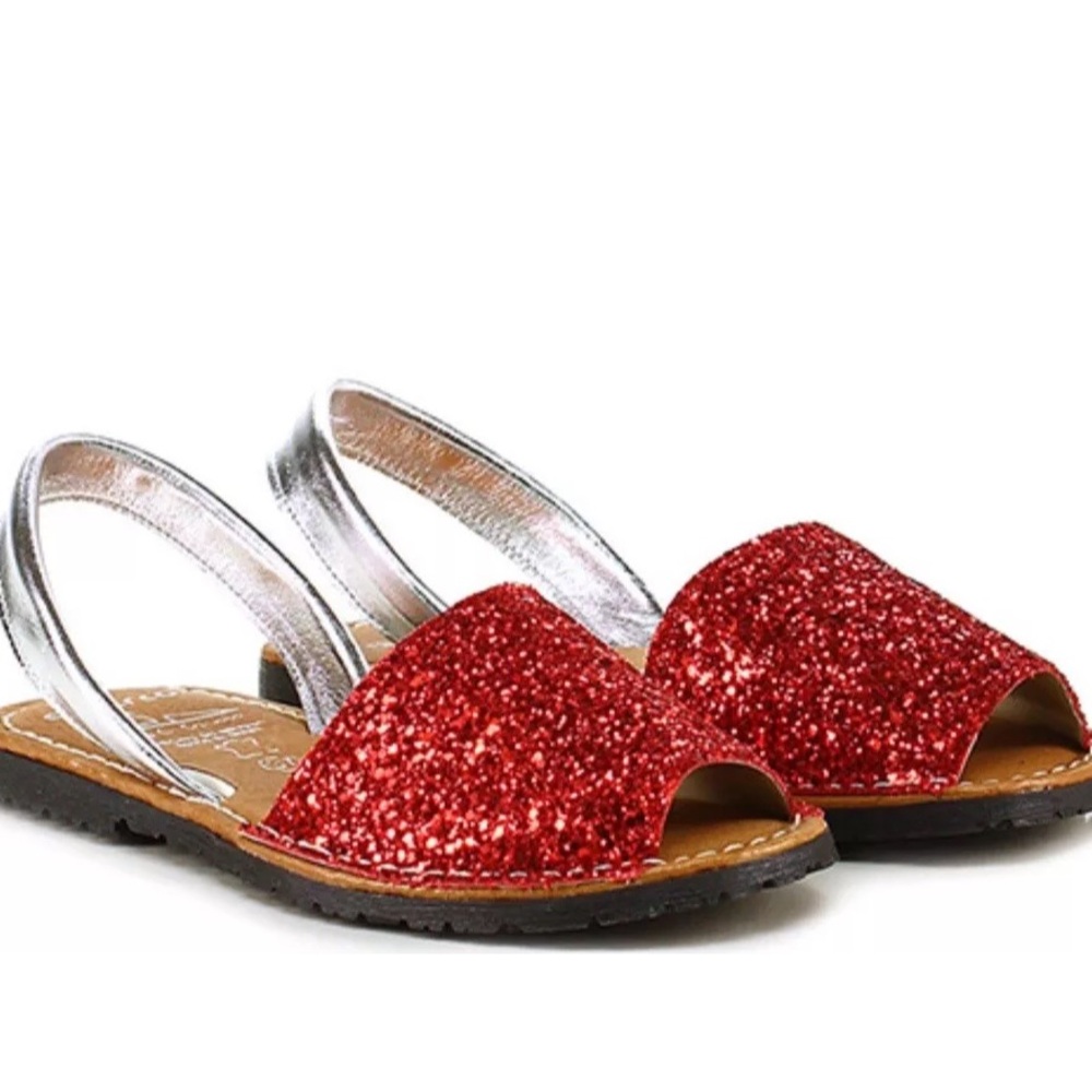 Avarcas menorquinas Red and Silver Glitter Sandals with Metallic Heel Strap sz 6